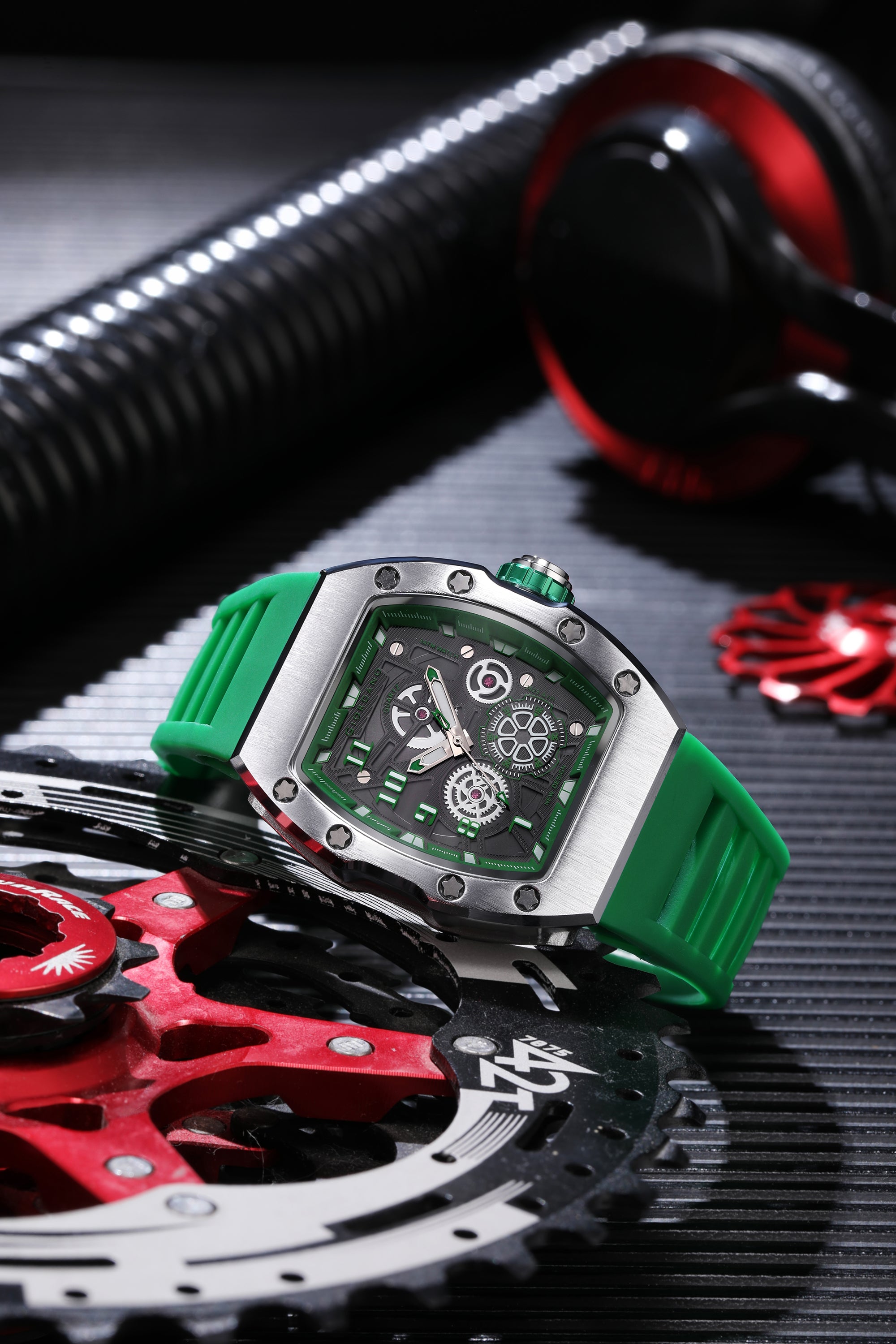 Giordano Sqaure Analog Casual Sporty Watch for Men – Mechanical-Inspired Design dial, Quartz Movement, silicon strap and date display | GZ-50150-03